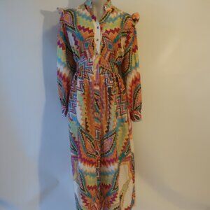 NWT Womens Moving Forward Multi Color "Eye Design" Maxi Dress S